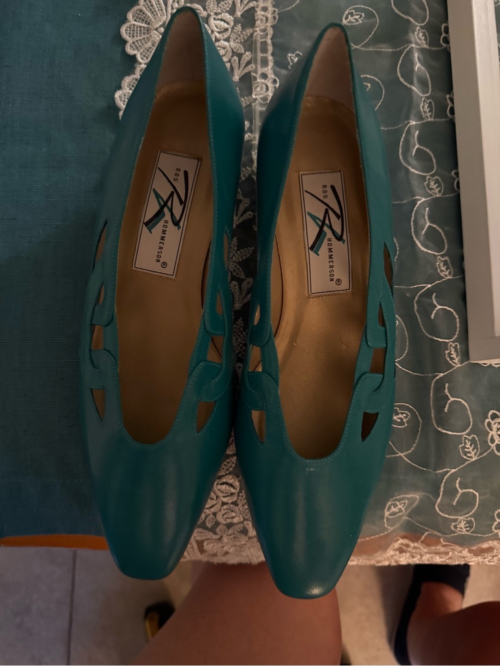 Teal Cutout Leather kitten heels - Picture 9 of 10